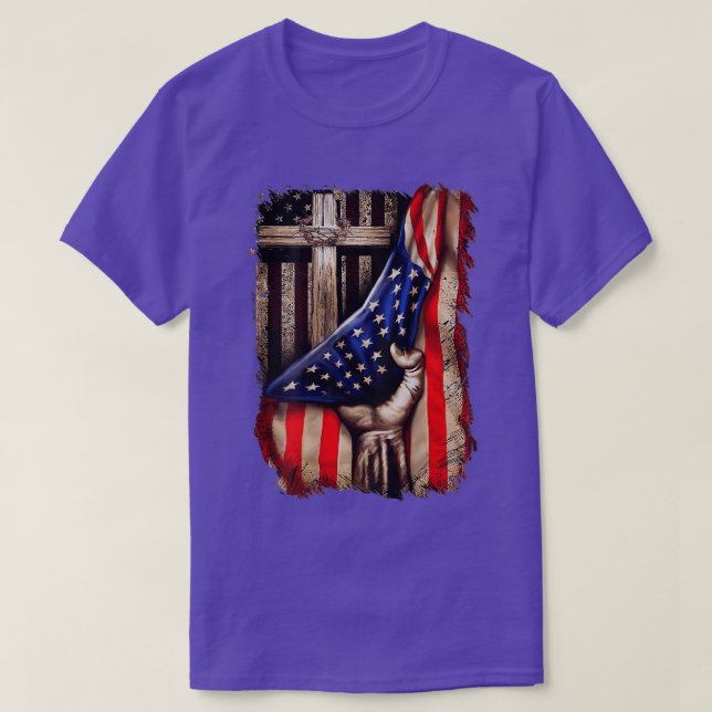 Christian Gift For Men Women Proud American Flag P T-Shirt (Design Front)