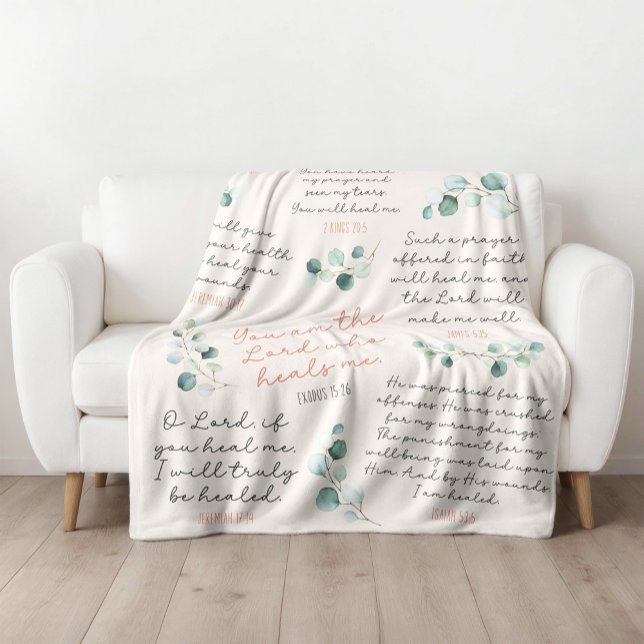 Christian Gift I Lg Cosy Healing Scriptures Prayer Sherpa Blanket (Cozy eucalyptus healing scripture large prayer shawl blanket, God's Word by His stripes I am healed )