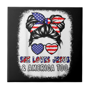 Christian Girl Loves Jesus & America Shirt 4th Jul Tile