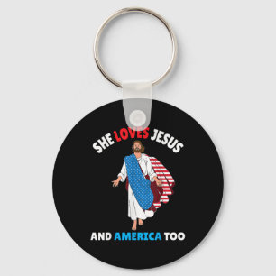 Christian Girl She Loves Jesus & America Too P Key Ring