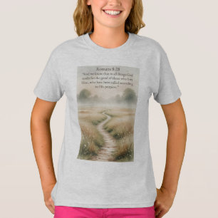 Christian Girl's Romans 8:28 Bible Verse Tee Shirt