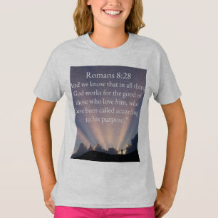 Christian Girl's Romans 8:28 Bible Verse Tee Shirt