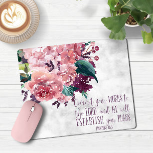 Christian Girly Floral Marble Bible Verse Mouse Mat