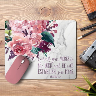 Christian Girly Vintage Floral Marble Bible Verse Mouse Mat
