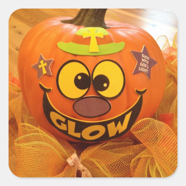 Christian Glow Happy Halloween Pumpkin Stickers (Front)