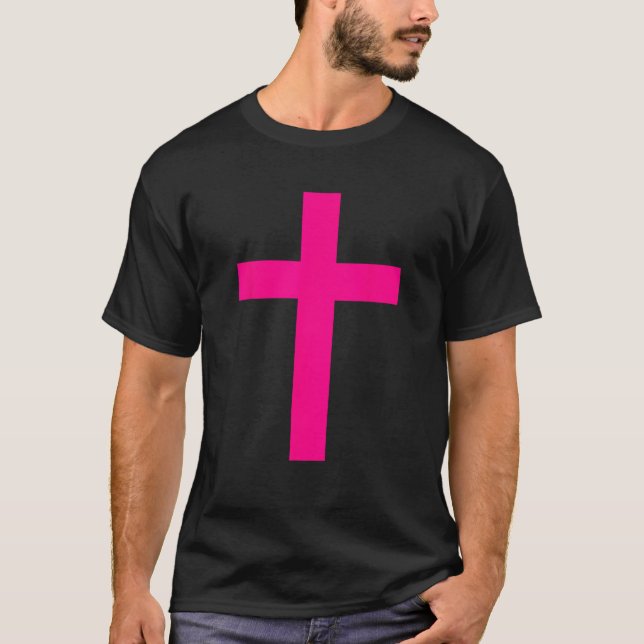 Christian God Jesus Cross Rose Pink T-Shirt (Front)
