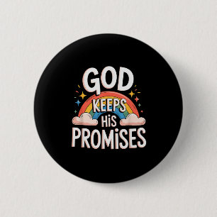 Christian God Keeps His Promises Rainbow Clouds 6 Cm Round Badge