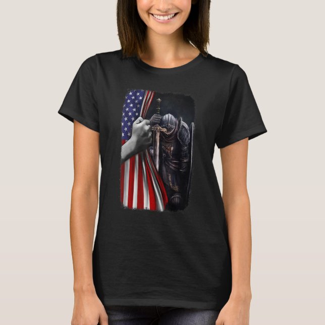 Christian God Of Warrior Of Jesus American Flag T-Shirt (Front)