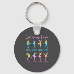 Christian God Says I Am Bible Verse Tie Dye Ballet Key Ring