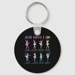 Christian God Says I Am Bible Verse Tie Dye Ballet Key Ring