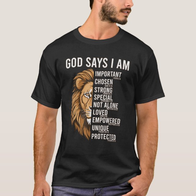Christian God Says I Am Lion Bible Verse Jesus Ble T-Shirt (Front)