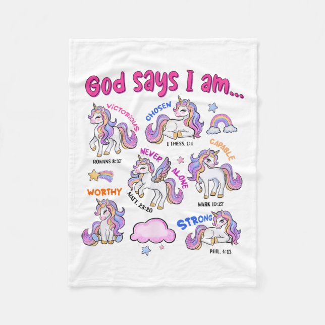 Christian God Says I Am Unicorn Bible Verse Religi Fleece Blanket (Front)