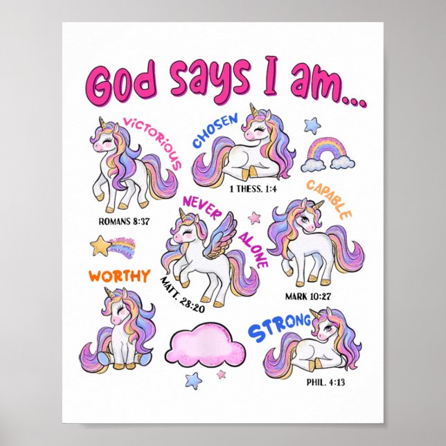 Christian God Says I Am Unicorn Bible Verse Religi Poster (Front)