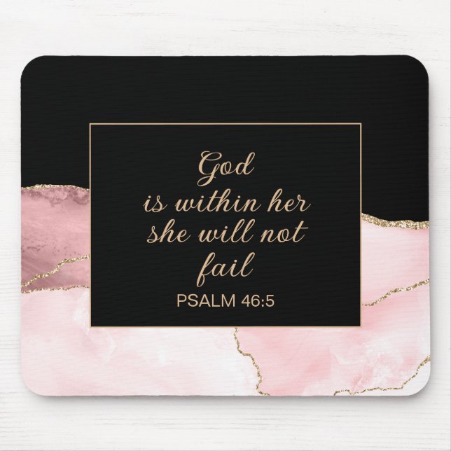 Christian God Within Her Pink Black Gold Marble  Mouse Mat (Front)