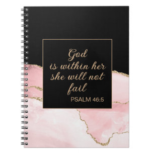Christian God Within Her Pink Black Gold Marble Notebook