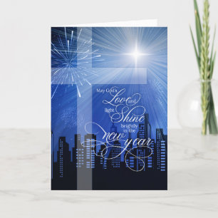 Christian God's Light and Love Cityscape New Year Holiday Card