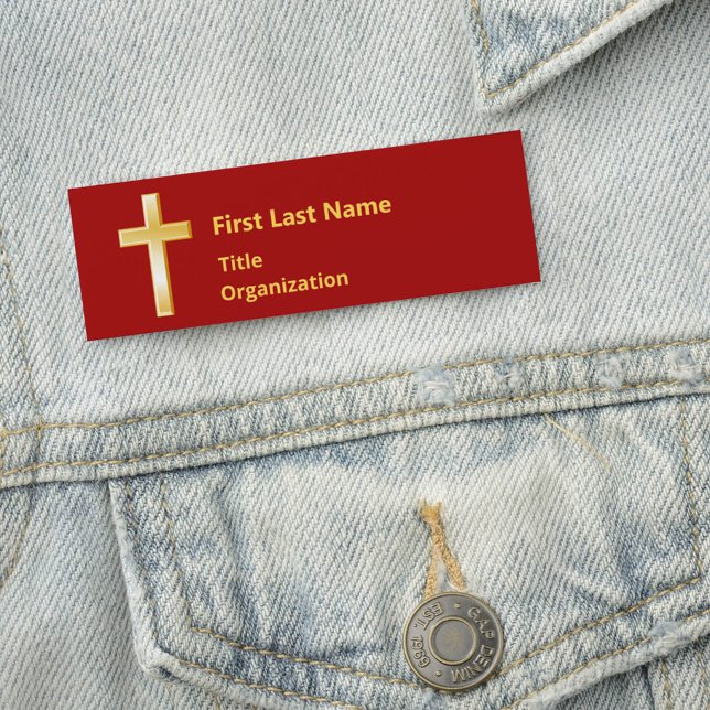 Christian Gold Cross Acrylic Name Tag (Modern Acrylic Christian Gold Cross Badge. Perfect for conferences & events. Add your custom text.)