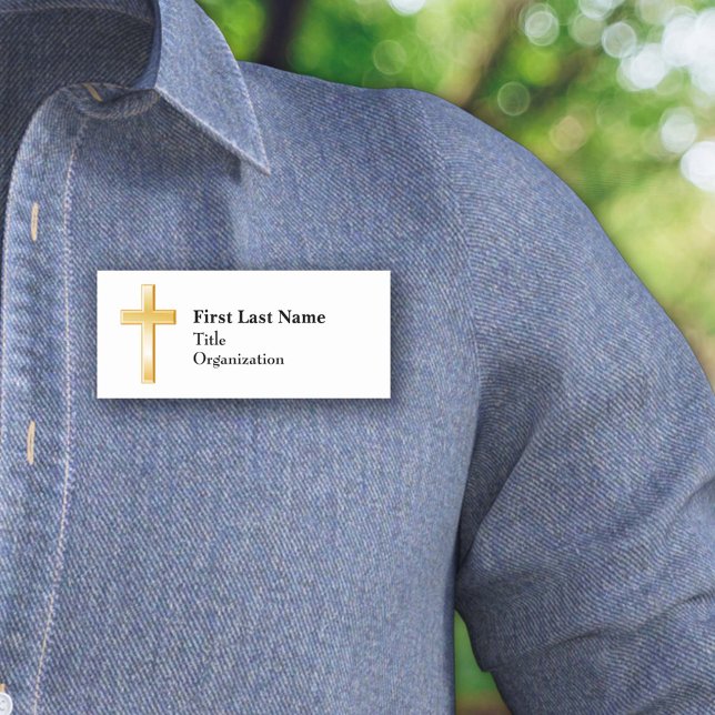 Christian Gold Cross Acrylic Name Tag (The cross is a central symbol of the Christian faith. )