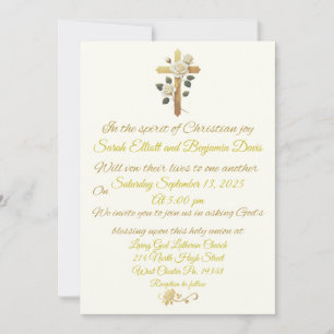 Christian Gold Cross and Roses Wedding Invitation