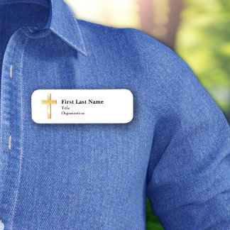 Christian Gold Cross, Classic 3" x 1" Name Tag