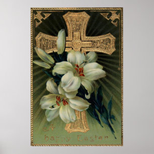 Christian Gold Cross Easter Lily Poster