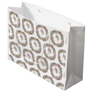Christian Gold Cross Garland Wreath Floral Large Gift Bag