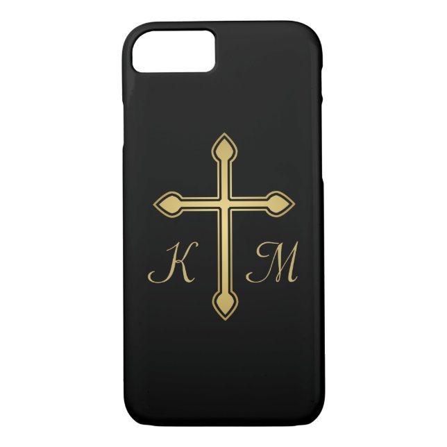 Christian Gold Cross Monogrammed Initials Black Case-Mate iPhone Case (Back)