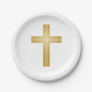 Christian Gold Cross Paper Plate