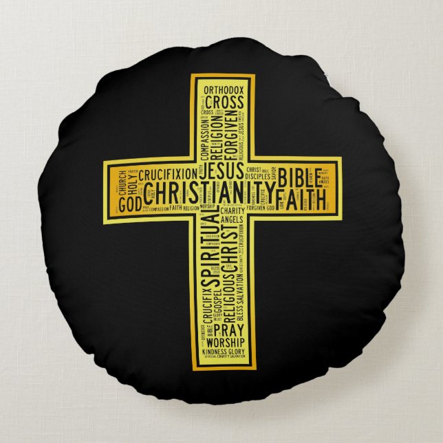 Christian gold cross - text design round cushion (Back)