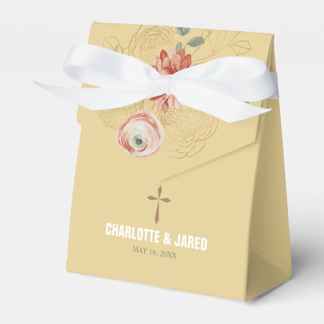 Christian Gold Floral Wedding Favour Box (Front Side)