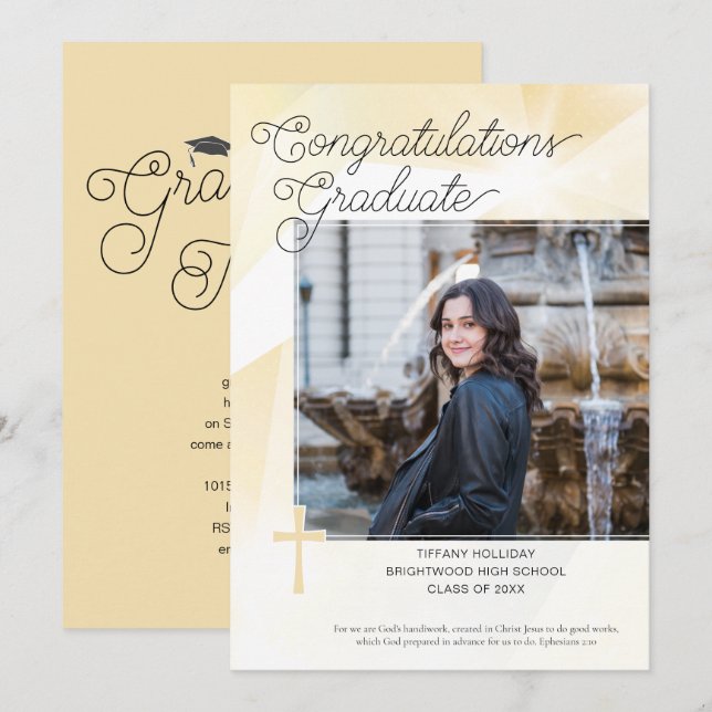 Christian Gold Graduation Photo Invitation (Front/Back)