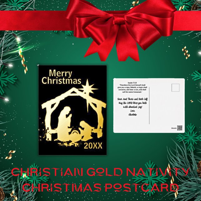 Christian Gold Nativity Christmas Postcard (Christian Gold Foil Nativity Christmas Postcard)