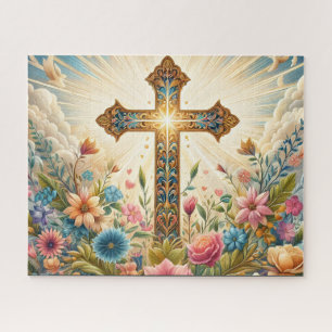 Christian Golden Easter Cross Jigsaw Puzzle