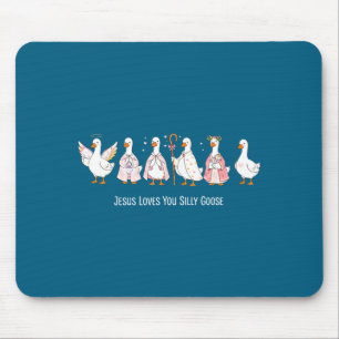 Christian goose jesus loves silly goose religious mouse mat