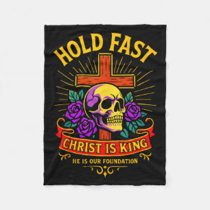 Christian Gothic Skull Cross Hold Fast Jesus Chris Fleece Blanket