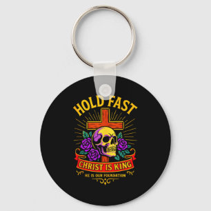 Christian Gothic Skull Cross Hold Fast Jesus Chris Key Ring