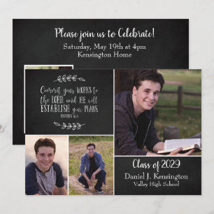 Christian Graduation Bible Verse 3 Photo Collage Invitation