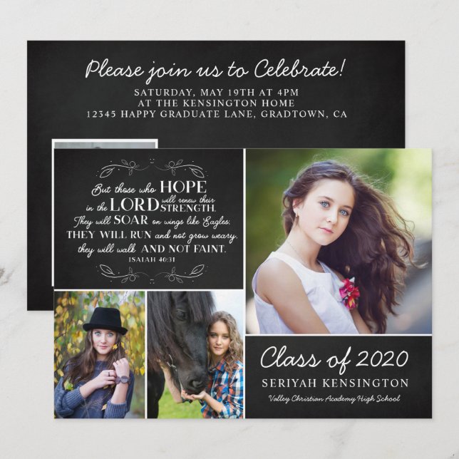 Christian Graduation Bible Verse isaiah 40 Photo Invitation (Front/Back)