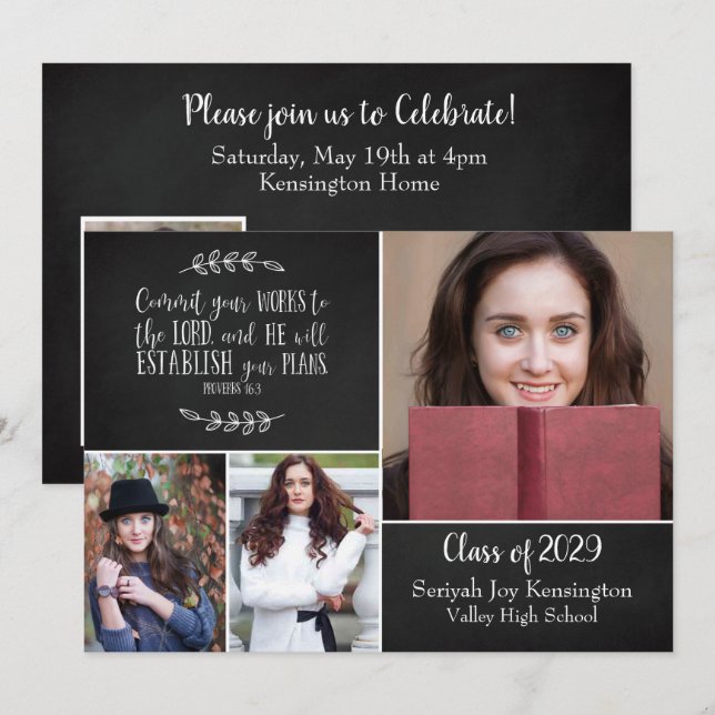 Christian Graduation Bible Verse Photo Collage Invitation (Front/Back)