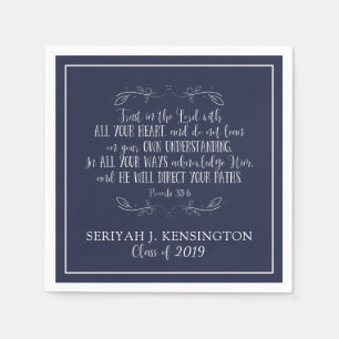 Christian Graduation Bible Verse Typography Blue Napkin