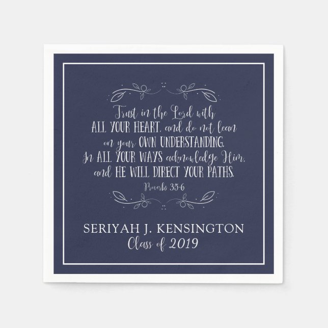 Christian Graduation Bible Verse Typography Blue Napkin (Front)