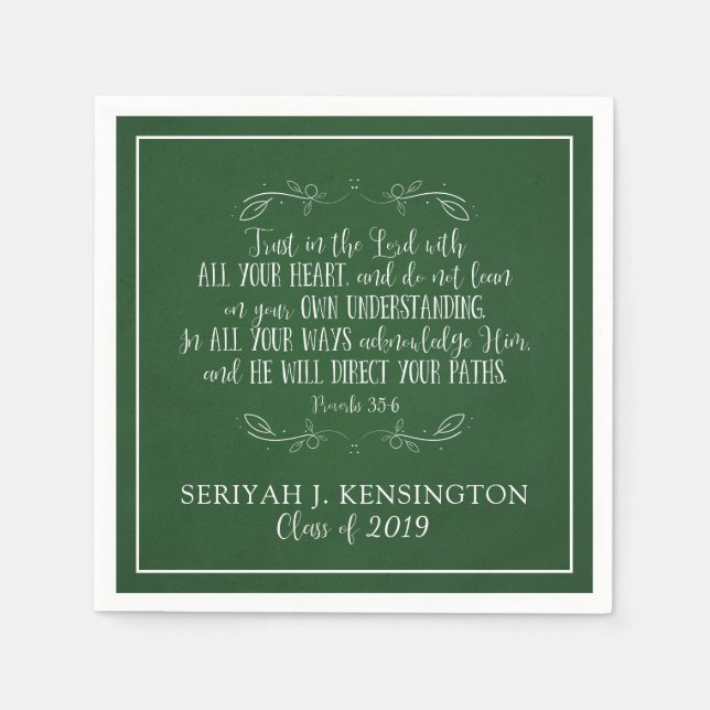 Christian Graduation Bible Verse Typography Green Napkin (Front)