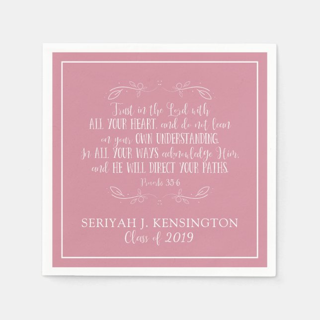 Christian Graduation Bible Verse Typography Pink Napkin (Front)