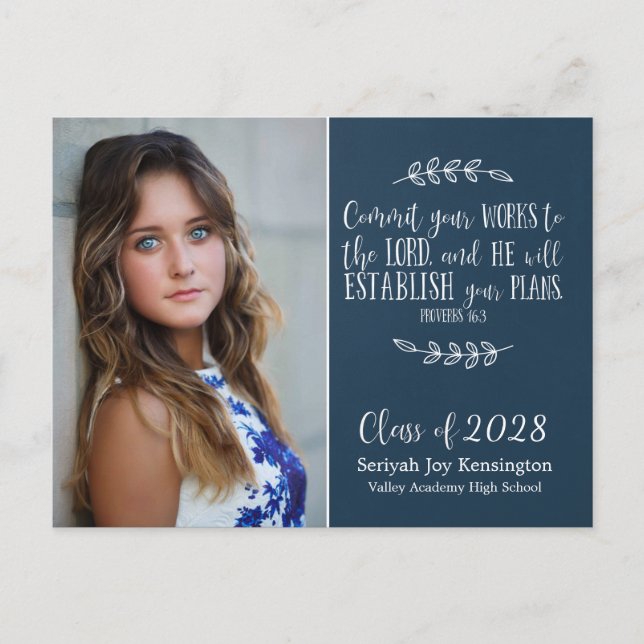 Christian Graduation Bible Verse Typography Postcard (Front)