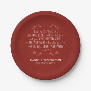 Christian Graduation Bible Verse Typography Red Paper Plate