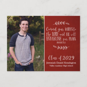 Christian Graduation Bible Verse Typography   Red Postcard