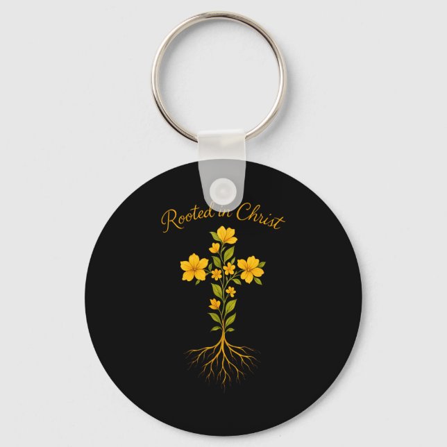 Christian Graphic Tee Rooted In Christ For Women F Key Ring (Front)