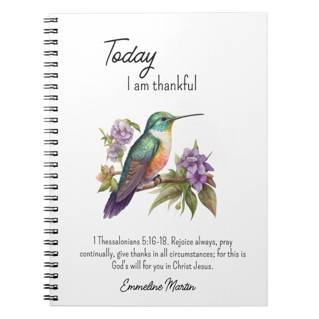 Christian Gratitude Bible Verse Hummingbird Notebook (Front)