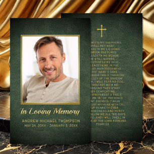Christian Greeen Gold Photo Funeral Prayer Card