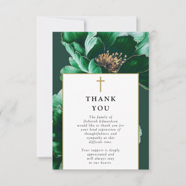 Christian Green Modern Celebration Of Life Funeral Thank You Card (Front)